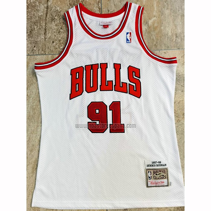 Camiseta Chicago Bulls Dennis Rodman NO 91 Mitchell & Ness 1997-98 Blanco